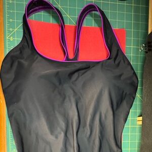Speedo Women's Black and Pink One Piece Swimsuit